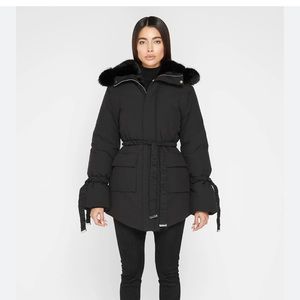 Maniere De Voir Black Faux Fur Longline Coat